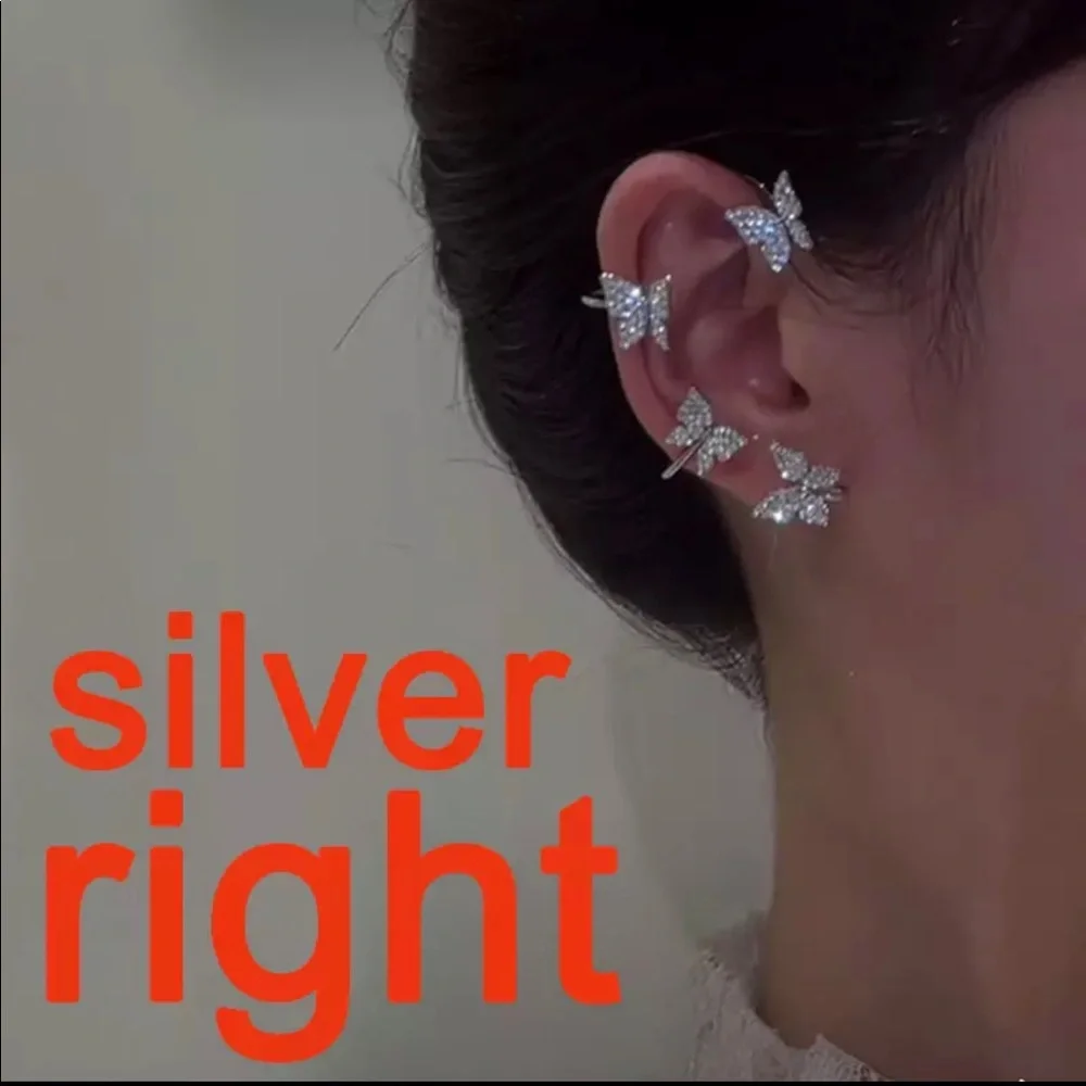 Silver/gold Elegant Easy Clip Butterfly Earrings - Picture 7 of 16